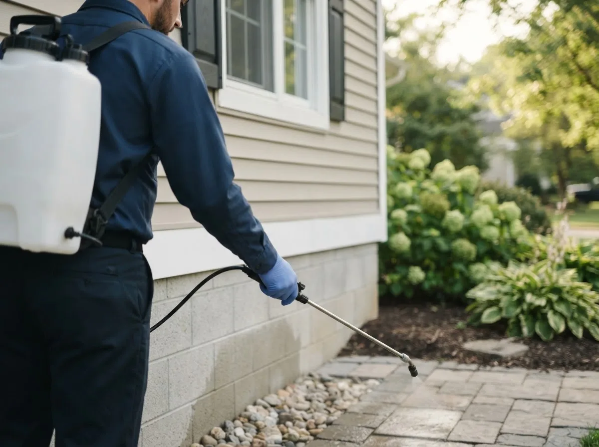 Pest control technician inspecting a home in Strawn, IL